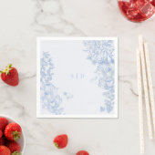 Classic French Blue White Floral Wedding Enclosure スタンダードカクテルナプキン (インサイチュ)