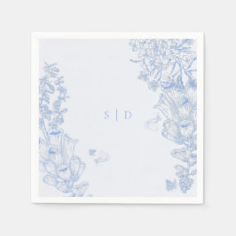 Classic French Blue White Floral Wedding Enclosure スタンダードカクテルナプキン