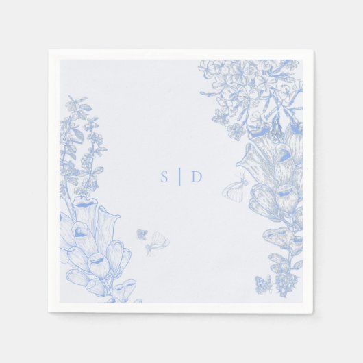 Classic French Blue White Floral Wedding Enclosure スタンダードカクテルナプキン (正面)