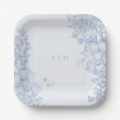 Classic French Blue White Floral Wedding Enclosure ペーパープレート (正面)