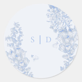 Classic French Blue White Floral Wedding Enclosure ラウンドシール