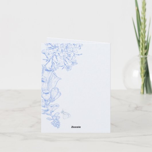 Classic French Blue White Floral Wedding Thank you カード (裏面)