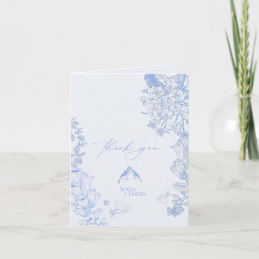Classic French Blue White Floral Wedding Thank you カード (正面)
