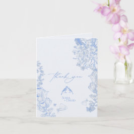 Classic French Blue White Floral Wedding Thank you カード
