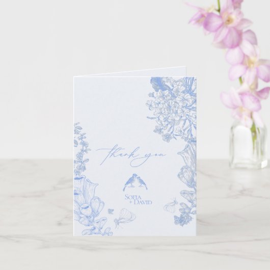 Classic French Blue White Floral Wedding Thank you カード (蘭)