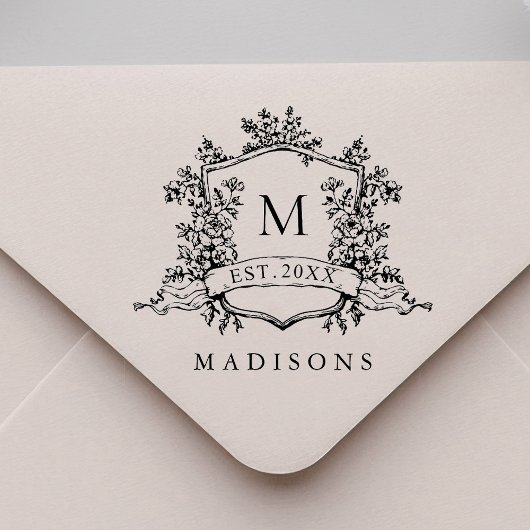 Classic French Floral Crest Monogram ラバースタンプ