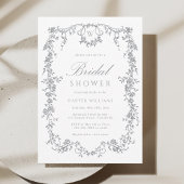 Classic French Floral Gray Bridal Shower 招待状