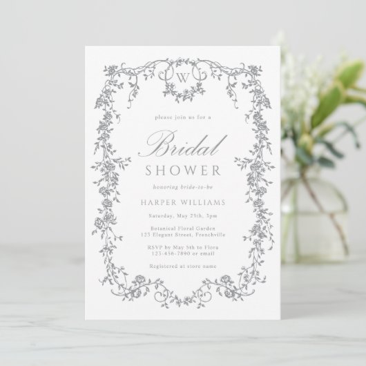 Classic French Floral Gray Bridal Shower 招待状 (スタンド正面)
