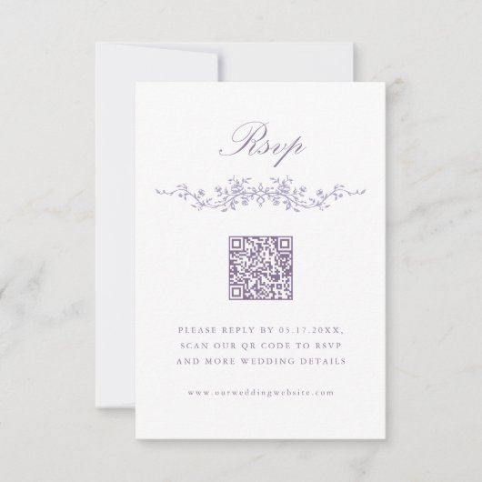 Classic French Lavender Floral Border Wedding RSVP 招待状 (正面)