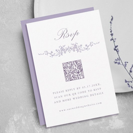 Classic French Lavender Floral Border Wedding RSVP 招待状