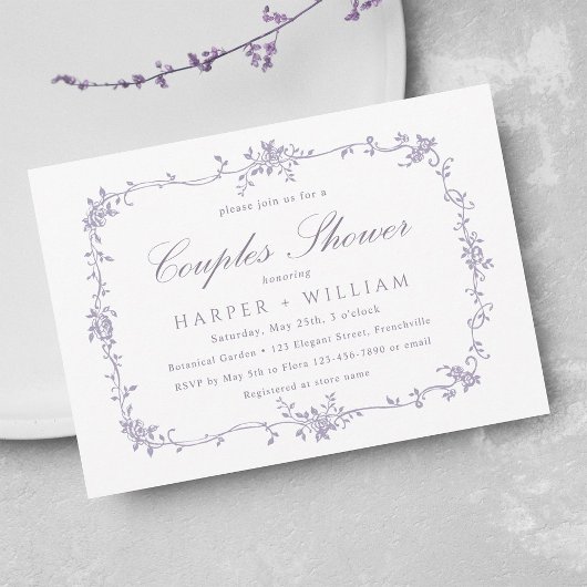 Classic French Lavender Floral Couples Shower 招待状