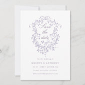 Classic French Lavender Floral Crest Wedding Photo セーブザデート (正面)