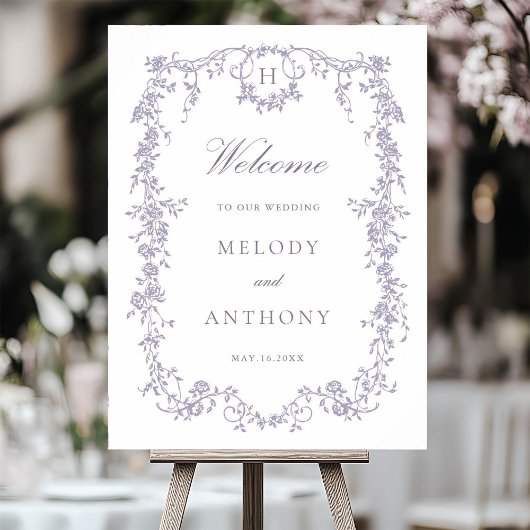 Classic French Lavender Floral Wedding Welcome ポスター