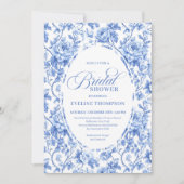 Classic French Toile de Jouy Navy Bridal Shower  招待状 (正面)