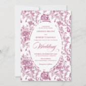 Classic French Toile Roses Pink Wedding Invitation 招待状 (正面)