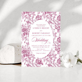 Classic French Toile Roses Pink Wedding Invitation 招待状