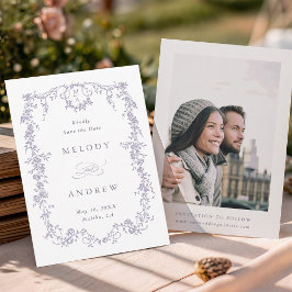 Classic French Victorian Blue Floral Wedding Photo セーブザデート