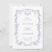 Classic French Victorian Blue Floral Wedding Photo セーブザデート (正面)