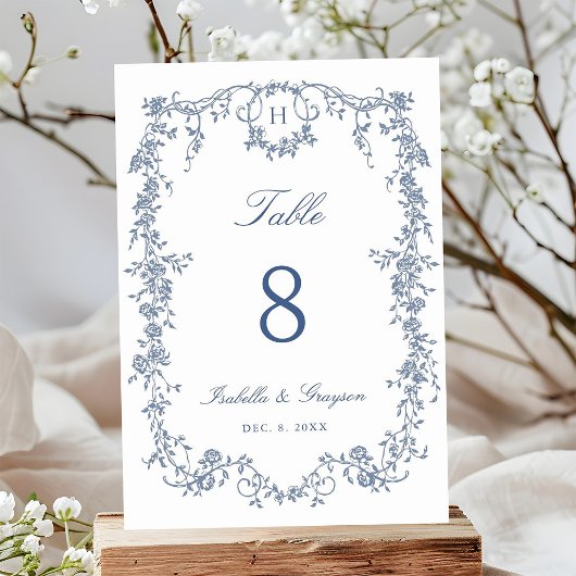 Classic French Victorian Blue Frame Wedding テーブルナンバー