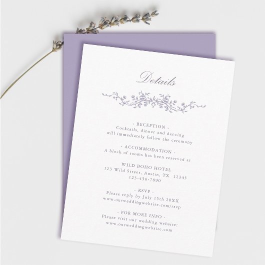 Classic French Victorian Lavender Wedding Details エンクロージャーカード