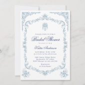 Classic French Victorian Toile Blue Bridal Shower 招待状 (正面)