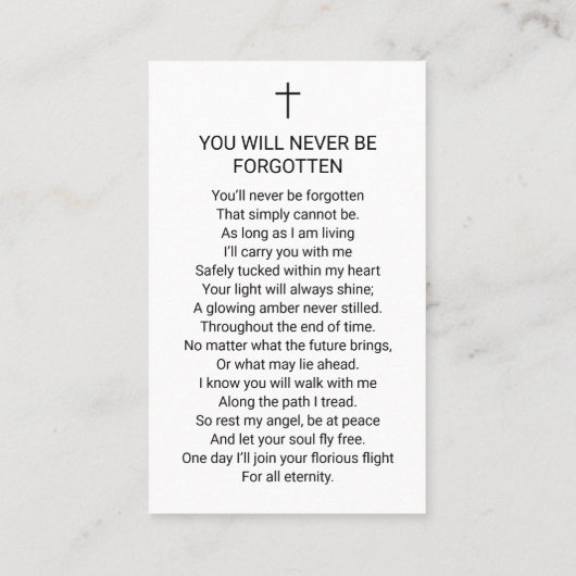 Classic Funeral Celebrating Life Photo Prayer Card 名刺 (裏面)