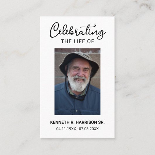 Classic Funeral Celebrating Life Photo Prayer Card 名刺 (正面)