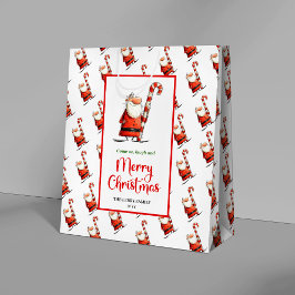 Classic funny Santa gift bag red green celebration ミディアムペーパーバッグ