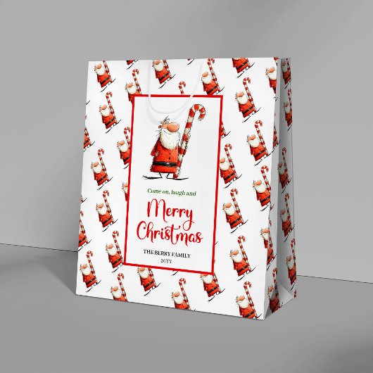 Classic funny Santa gift bag red green celebration ミディアムペーパーバッグ