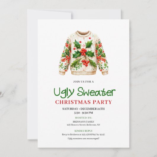 Classic Funny Ugly Sweater Holiday Invite 招待状 (正面)