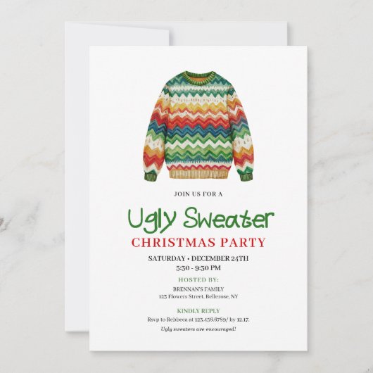 Classic funny ugly sweater party invitation 招待状 (正面)