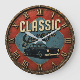 Classic Garage Vintage Car Retro Automobile Garage ラージ壁時計