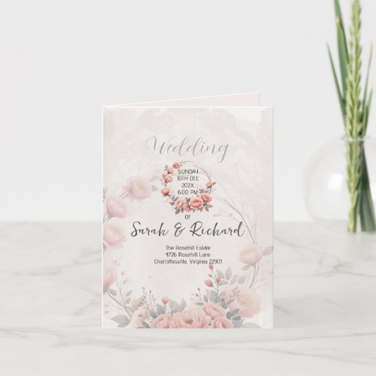 Classic Garden Bright White Folded Wedding Program サンキューカード (正面)