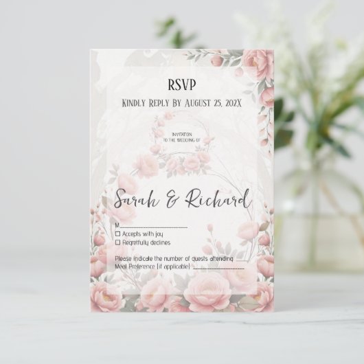 Classic Garden Wedding Romantic Floral 出欠カード (スタンド正面)