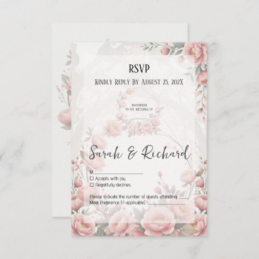 Classic Garden Wedding Romantic Floral 出欠カード (正面/裏面)