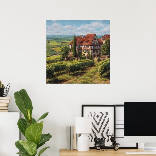 Classic German Fachwerk House & Sunny Vineyards ポスター (ホームオフィス)