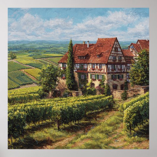 Classic German Fachwerk House & Sunny Vineyards ポスター (正面)