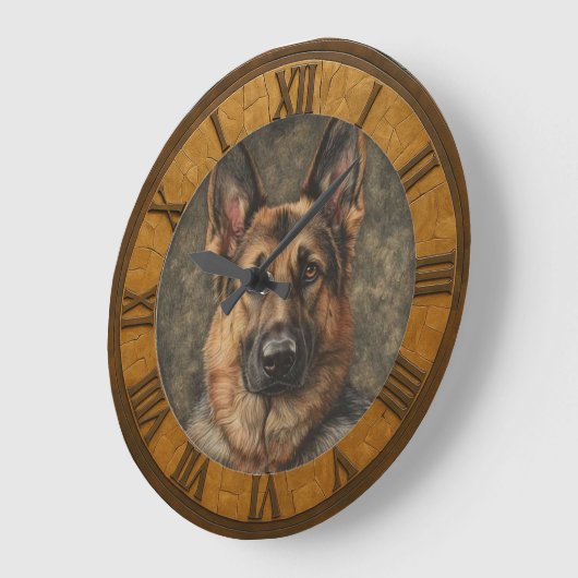 Classic German Shepherd  Rustic Art Home & Office ラージ壁時計 (傾斜)