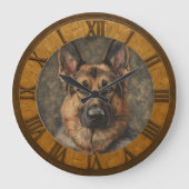Classic German Shepherd  Rustic Art Home & Office ラージ壁時計 (正面)