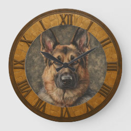 Classic German Shepherd  Rustic Art Home & Office ラージ壁時計