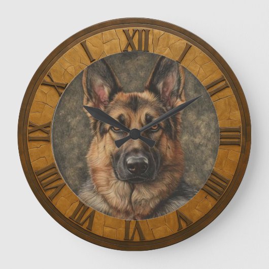 Classic German Shepherd  Rustic Art Home & Office ラージ壁時計 (正面)