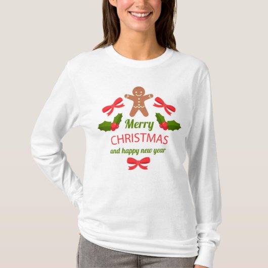 Classic Gingerbread Christmas Long Sleeve USA Tシャツ (正面)