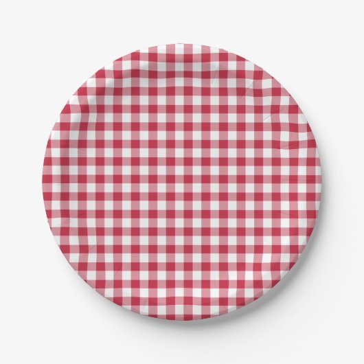 Classic Gingham Cherry Red ペーパープレート (正面)