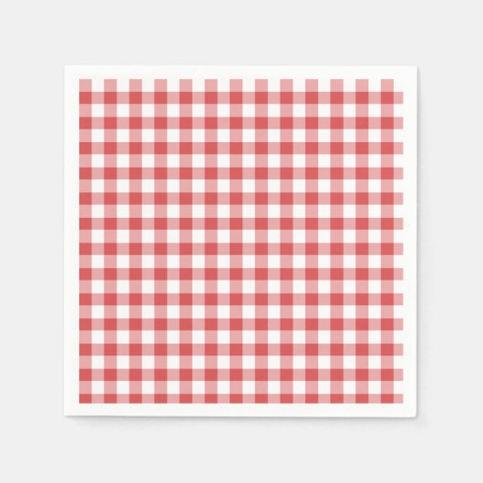 Classic Gingham Coral Red スタンダードカクテルナプキン (正面)