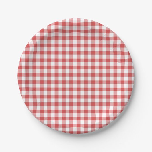 Classic Gingham Coral Red ペーパープレート (正面)