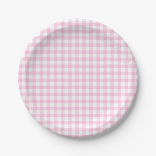 Classic Gingham Light Pink ペーパープレート (正面)