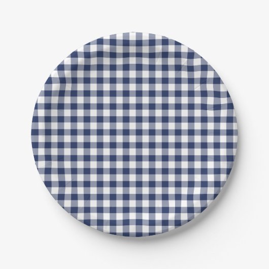 Classic Gingham Navy Blue ペーパープレート (正面)
