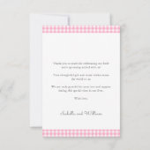 Classic Gingham Pink Bow Baby Shower サンキューカード (裏面)