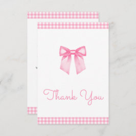 Classic Gingham Pink Bow Baby Shower サンキューカード