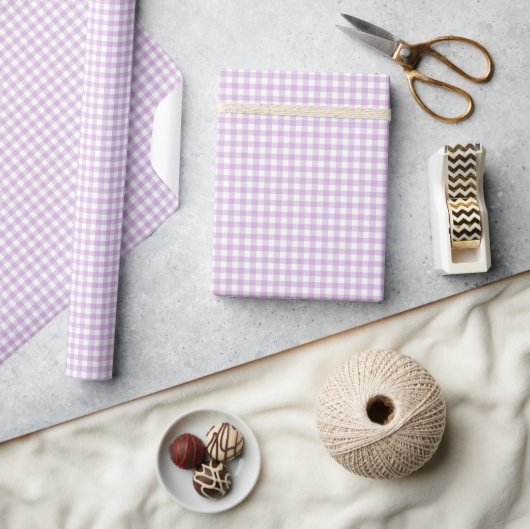 Classic Gingham Soft Lilac ラッピングペーパー (クラフト)